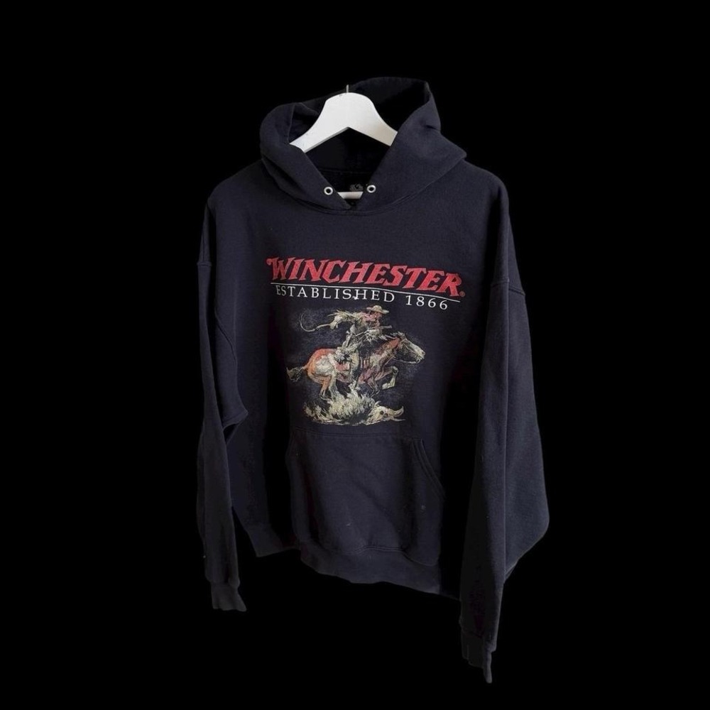 Vintage Winchester Guns Pullover Hoodie Sz XL Black Faded Distressed
